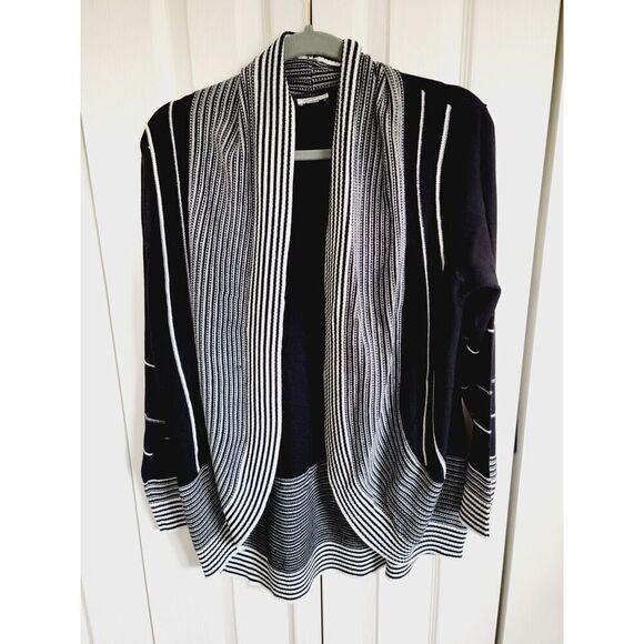Avenue 14/16 Black White Striped Open Waterfall Front Cardigan Sweater L/S - Picture 8 of 8